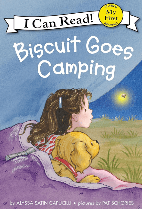 Biscuit Goes Camping book cover - great for toddlers learning about rainy camping days