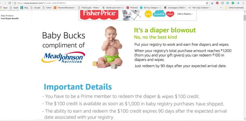 free diapers and discounts by using amazon baby registry