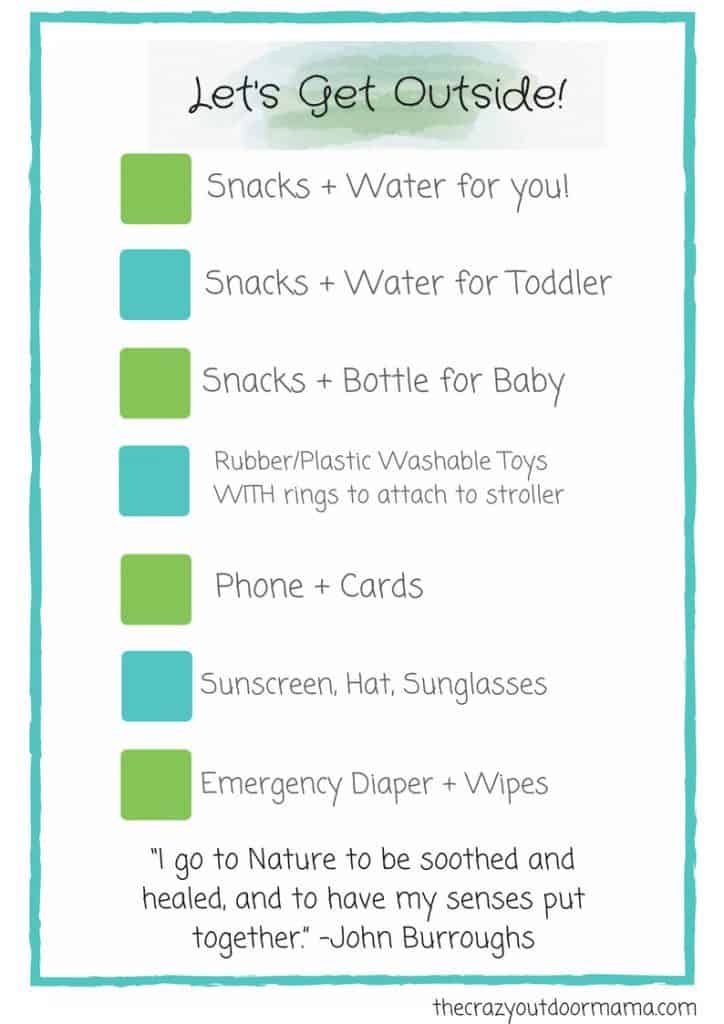 list of things to have for going out with baby on a walk. Stroller check list