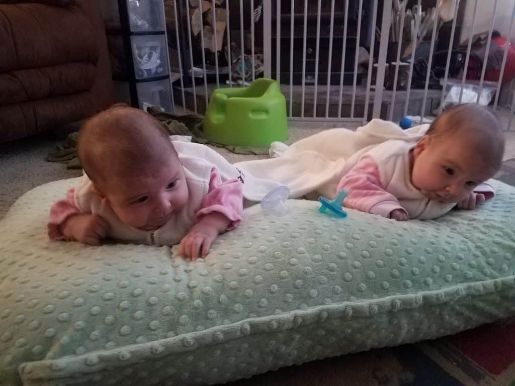 Tummy time for twins with Twin Z Nursing pillow