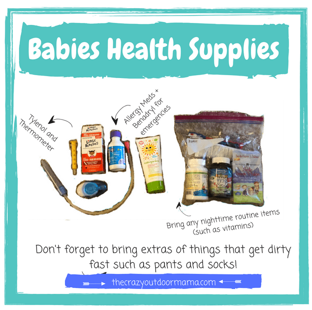 when camping with babies don't forget to bring a nose frida for stuffy noses, tylenol, and a thermometer to keep up with any fevers!