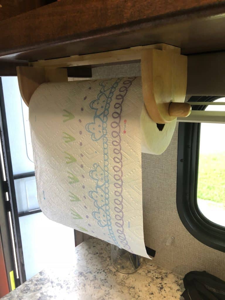 mount paper towels to organize rv kitchen