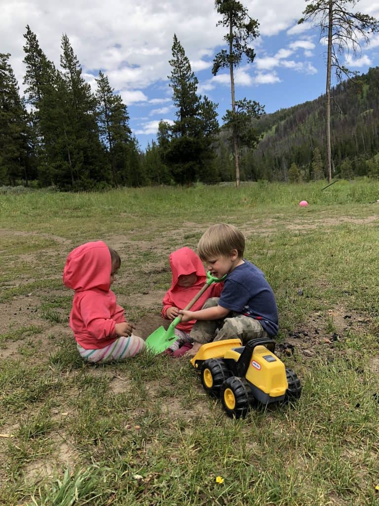 family camping tip - make a digsite and bring trucks and shovels to keep all the toddlers and babies busy in the same spot so it's easy to see them!