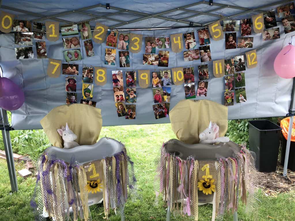 twin highchair banner idea with sunflowers and burlap