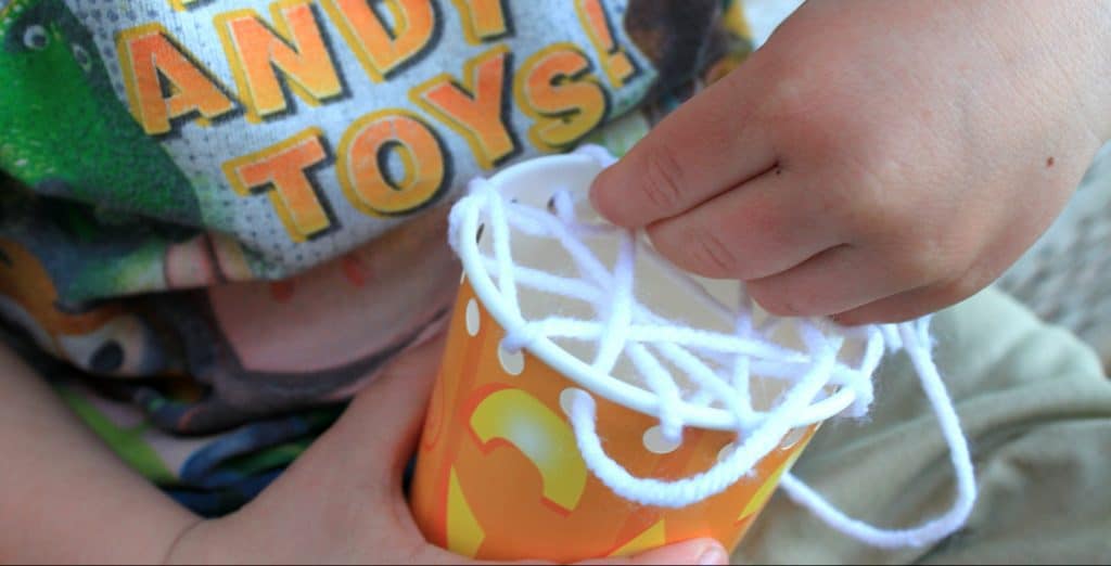 fine motor halloween craft for preschoolers and toddlers with cup
