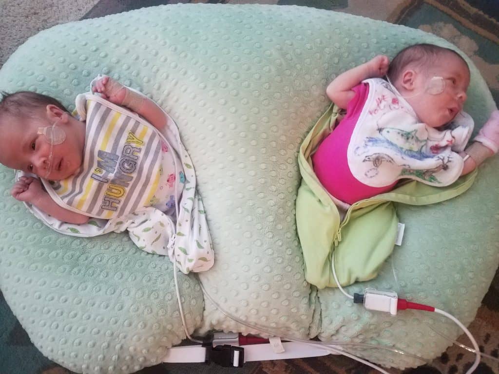 preemie babies on oxygen at home in twin z pillow