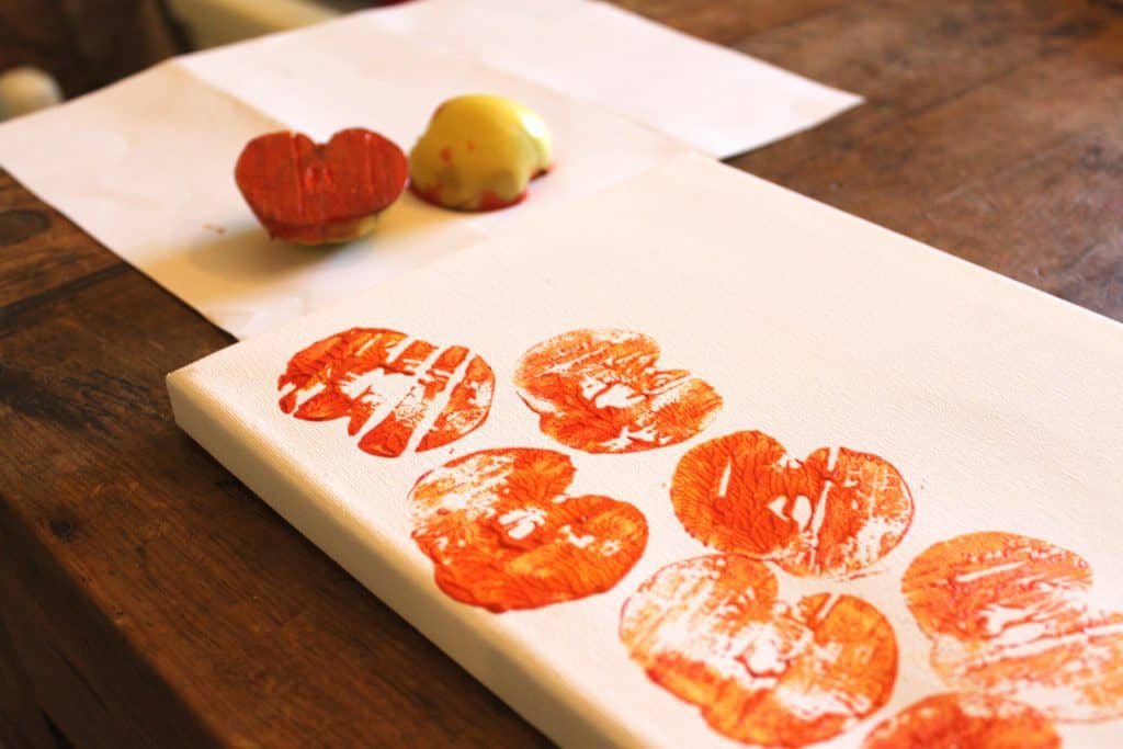 apple stamping craft fall activity with preschoolers