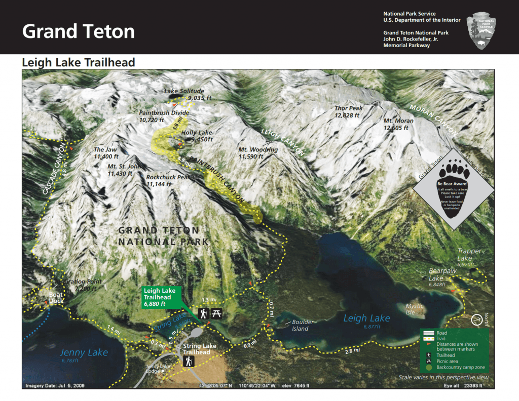 leigh lake string lake jenny lake trail information