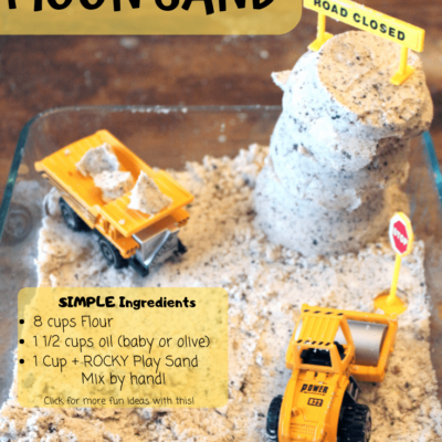This fun moon sand recipe idea has added sensory benefits by adding in some play sand! Kids will love the added fun the texture adds to this moon sand!