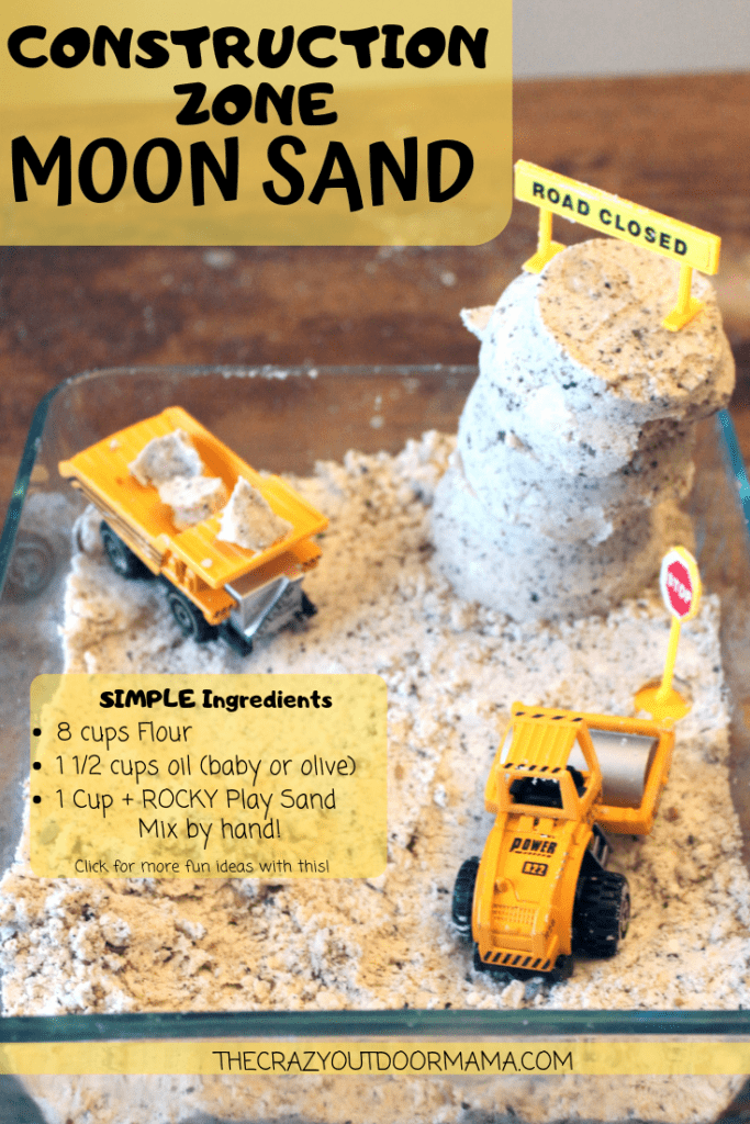 This fun moon sand recipe idea has added sensory benefits by adding in some play sand! Kids will love the added fun the texture adds to this moon sand!