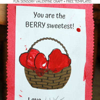 This cute kids DIY homemade valentine craft is made from strawberries, and is quick to make! Kids will love getting some sensory time in making this cute valentine card for grandma, mom, dad or teachers!