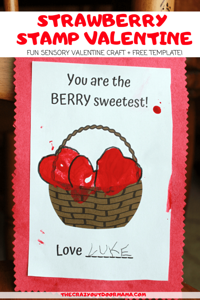 This cute kids DIY homemade valentine craft is made from strawberries, and is quick to make! Kids will love getting some sensory time in making this cute valentine card for grandma, mom, dad or teachers!