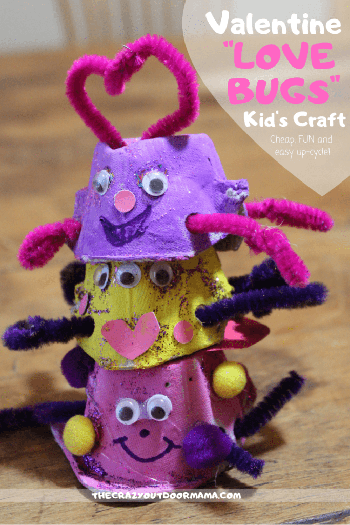 This quick, cheap and easy kids valentines craft will be a hit with toddlers, preschoolers, and more! Use an egg carton and some cute decor to make your "love bugs" and give this valentine gift to someone you love!