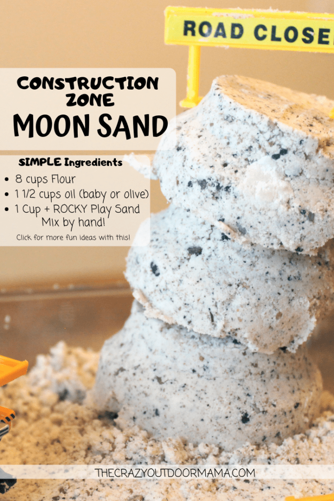 This fun moon sand recipe idea has added sensory benefits by adding in some play sand! Kids will love the added fun the texture adds to this moon sand!