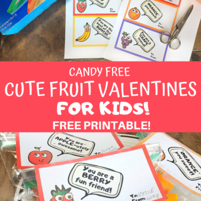 This is a fun and healthy candy free valentine for the kids! These fun fruit bag toppers will be perfect to exchange with friends in the classroom! Use them as gift tags an fill with your favorite fruit!