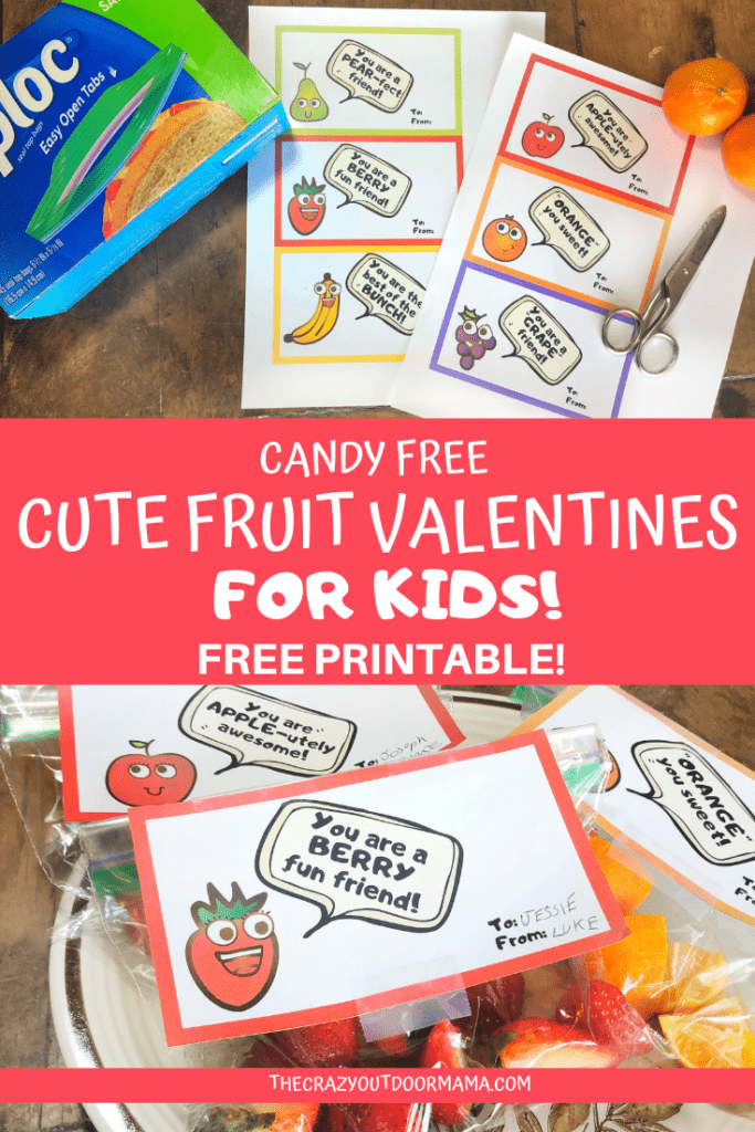 This is a fun and healthy candy free valentine for the kids! These fun fruit bag toppers will be perfect to exchange with friends in the classroom! Use them as gift tags an fill with your favorite fruit!