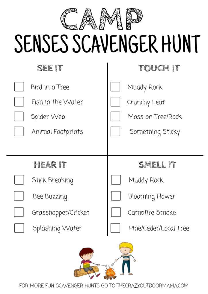 printable camping scavenger hunt with senses pdf