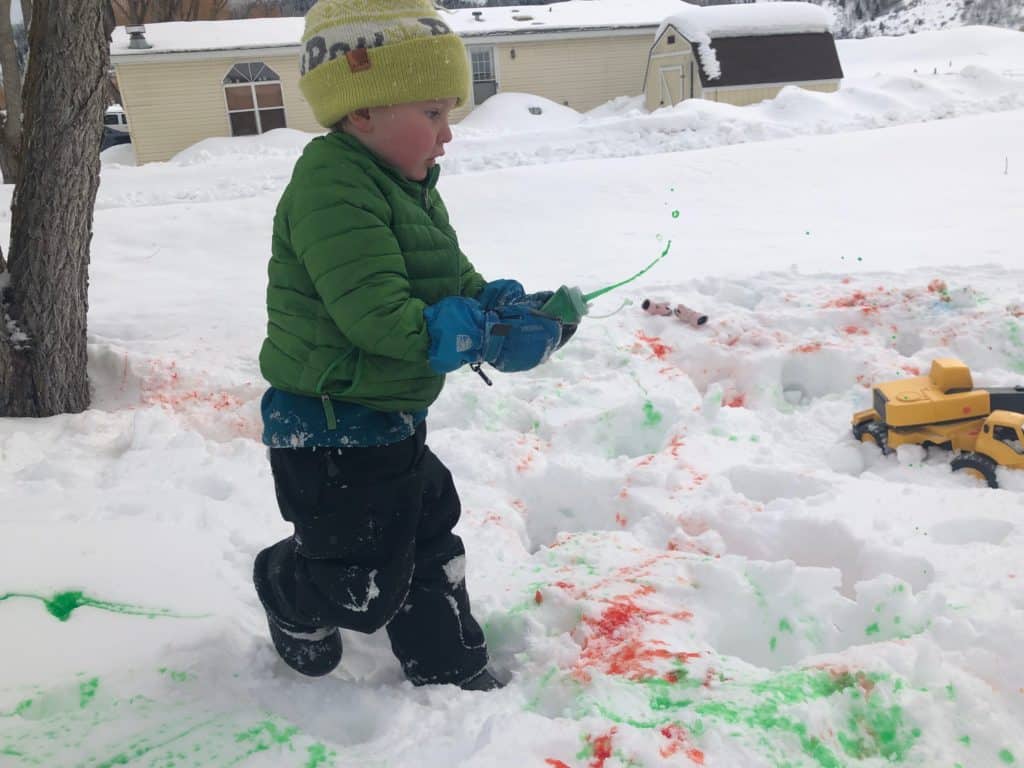 fun snow day idea, use snow paint you make at home