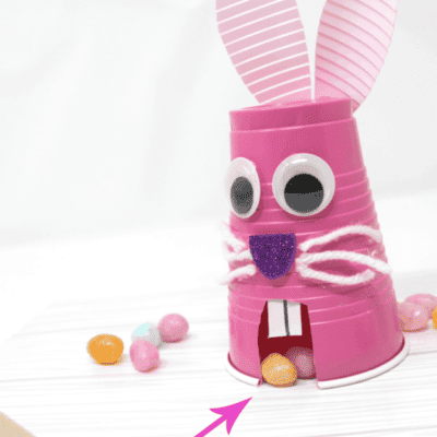 fun easter bunny cup craft and game for kids with jellybeans