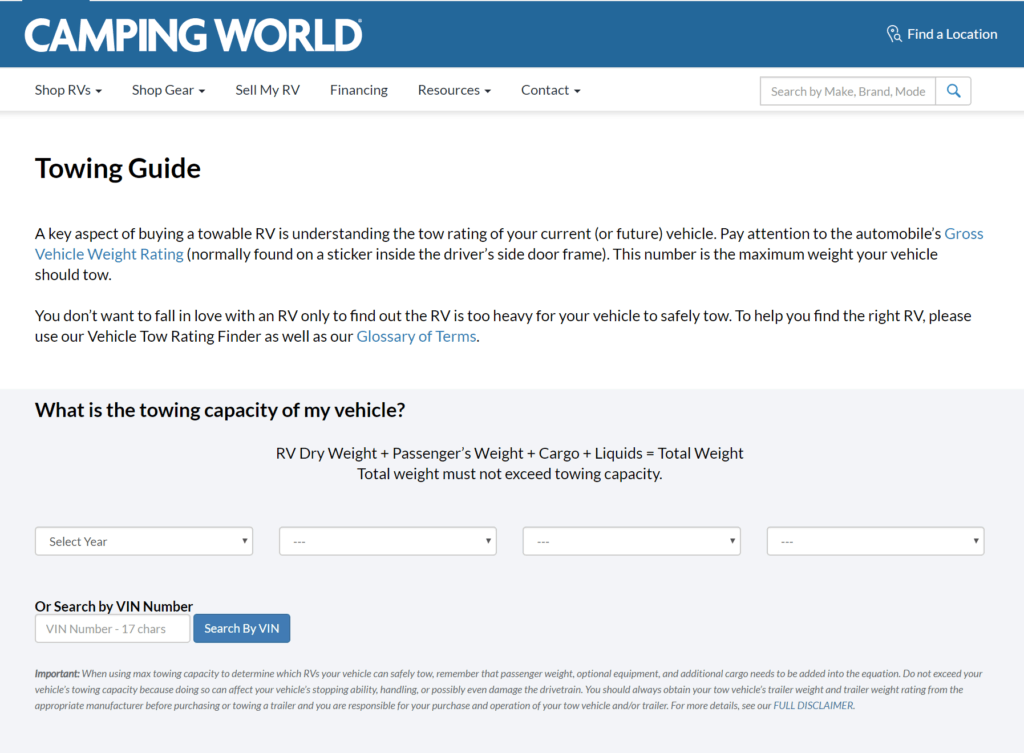 how to find how much your vehicle can tow when buying a camper