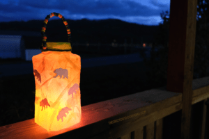 kids camping lantern craft with modge podge and tissue paper