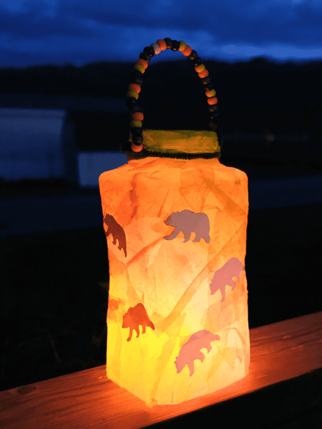 kids camping lantern craft with modge podge and tissue paper