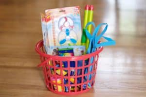 camping activity basket for kids cheap from the dollar store