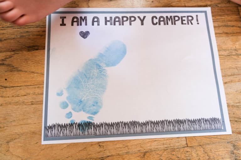 "Happy Camper" Cute Kids Footprint Craft [Free PDF Template] The
