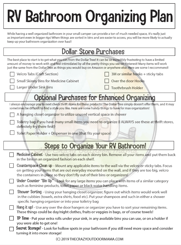 pdf checklist for rv bathroom ideas to organize