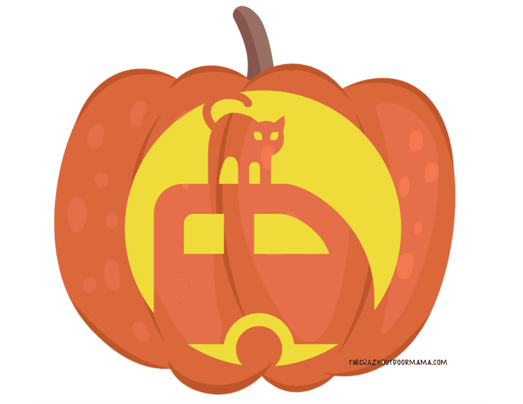 pumpkin carving template camping themed cat on trailer