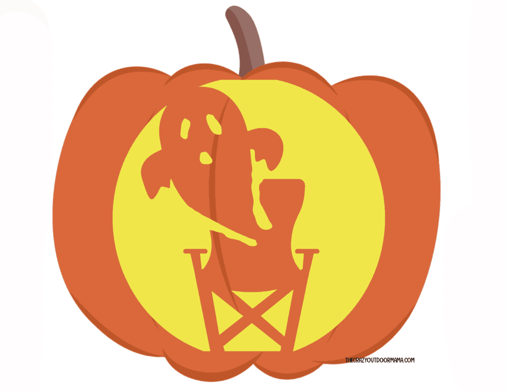 ghost in camp chair pumpkin carving template