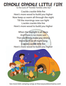 crackle crackle little fire tune of twinkle twinkle little star campfire song