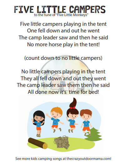 five little campers to tune of five little monkeys camp song for kids
