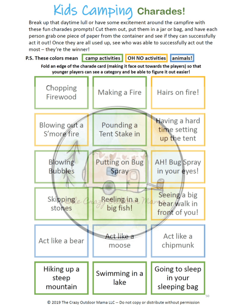 camping charades example