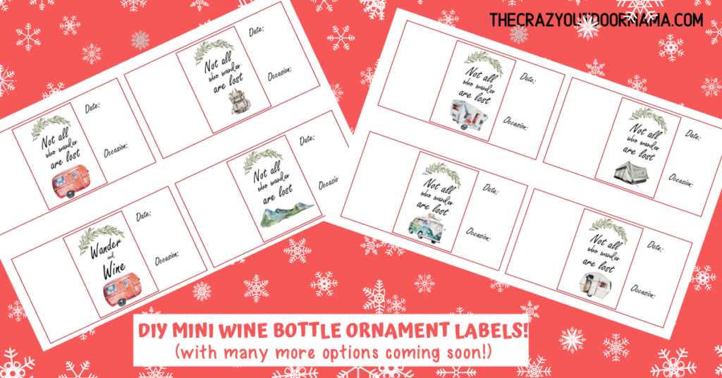 free mini wine bottle camp themed labels for christmas ornament