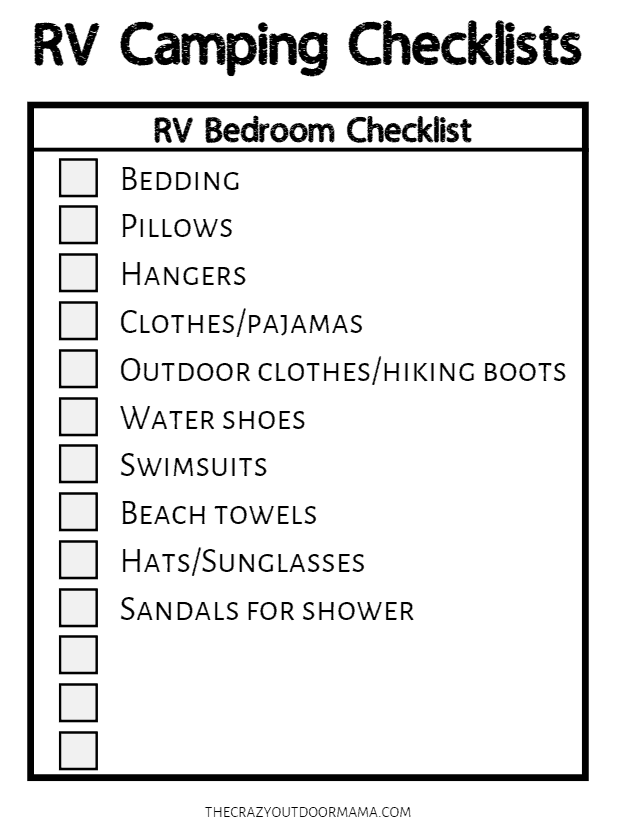 bedroom in camper checklist