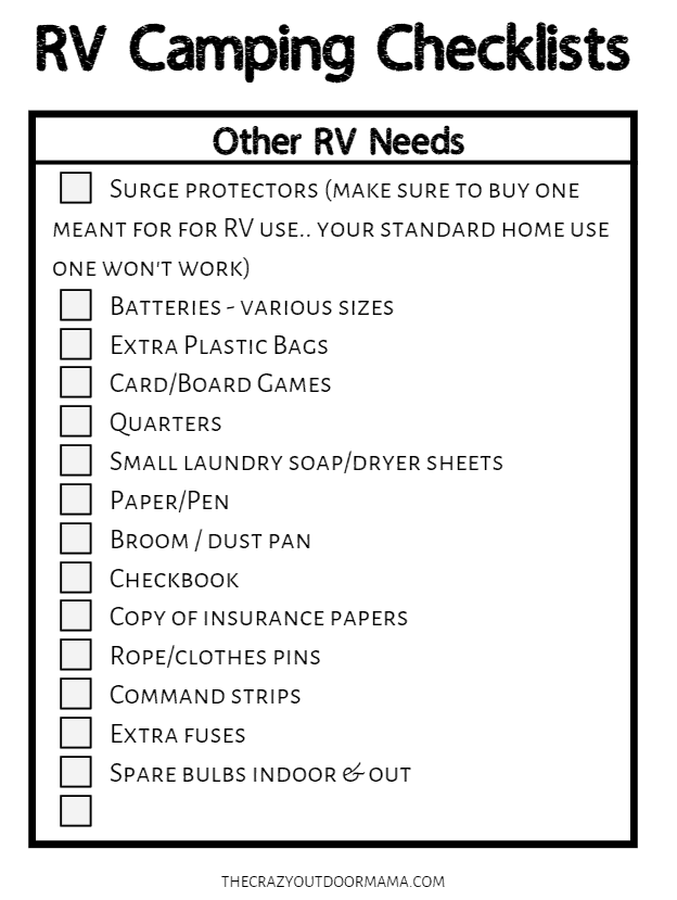 travel trailer misc checklist