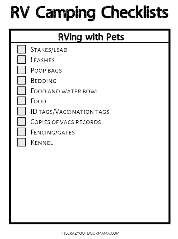 rving checklist with pets