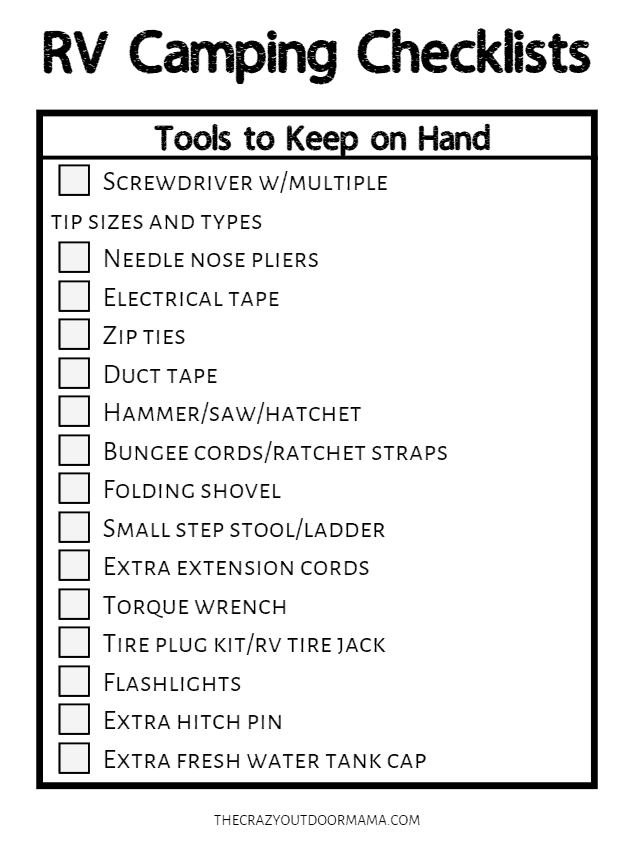 tools to keep on hand for camper checklist