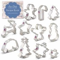 Ann Clark Cookie Cutters 11-Piece Winter Christmas Cookie Cutter Set with Recipe Booklet, Snowflake, Sweater, Snowman, Gingerbread Boy, Christmas Tree, Reindeer and More