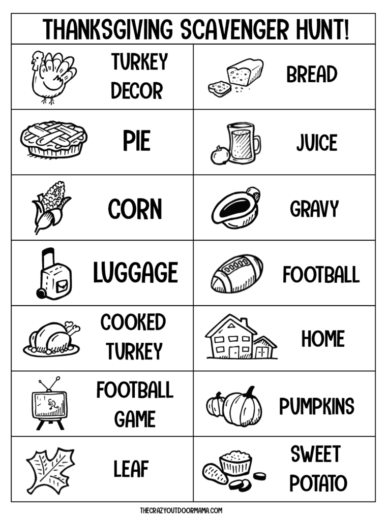 thanksgiving coloring scavenger hunt activity kids