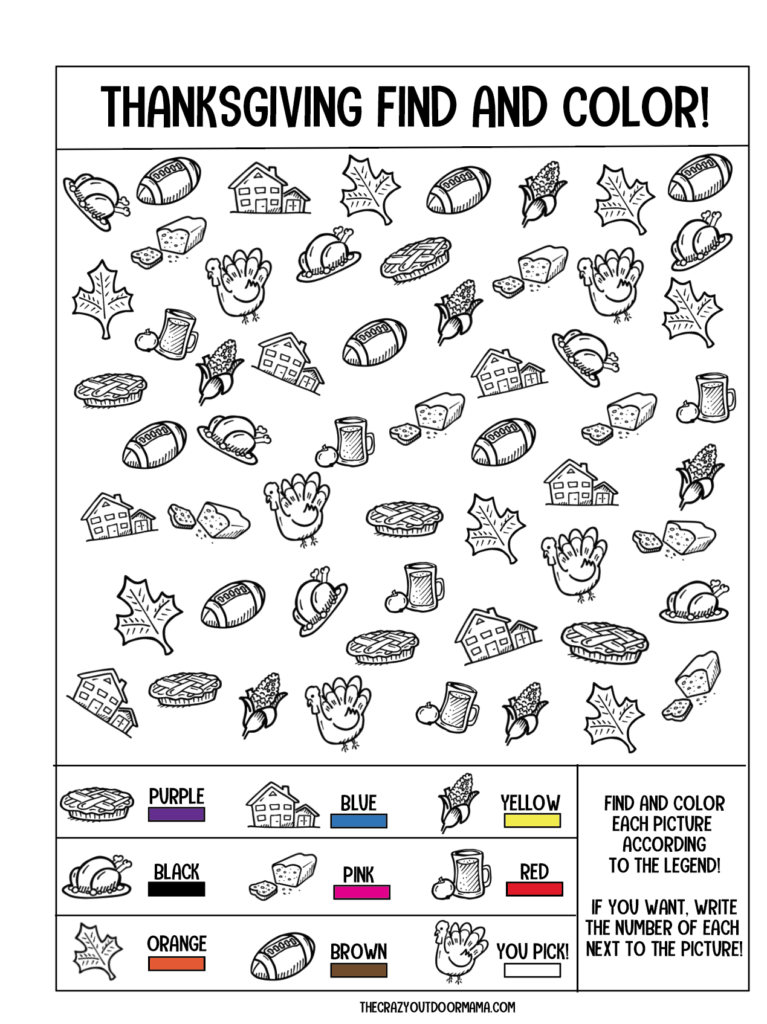 find and color thanksgiving kids printable