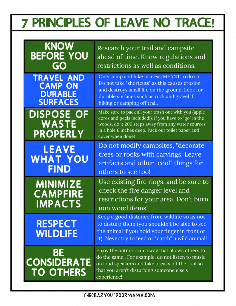 7 leave no trace principles printable for kids