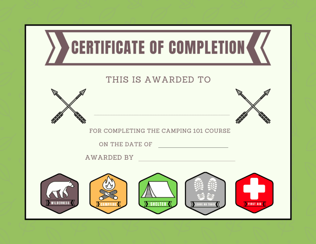 summer camp certificate