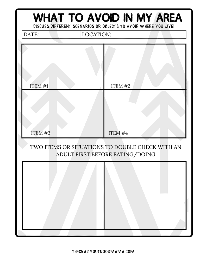 WORKSHEET TO TEACH KIDS WHAT FOOD AND SITUATINS TO AVOID OUTDOORS