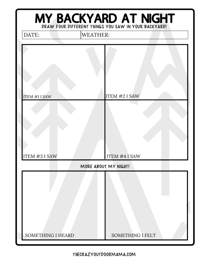 BACKYARD AT NIGHT CAMPING ACTIVITY SHEET