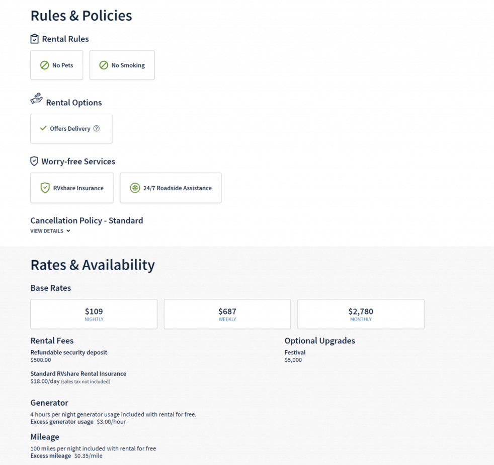 policies for renting a camper