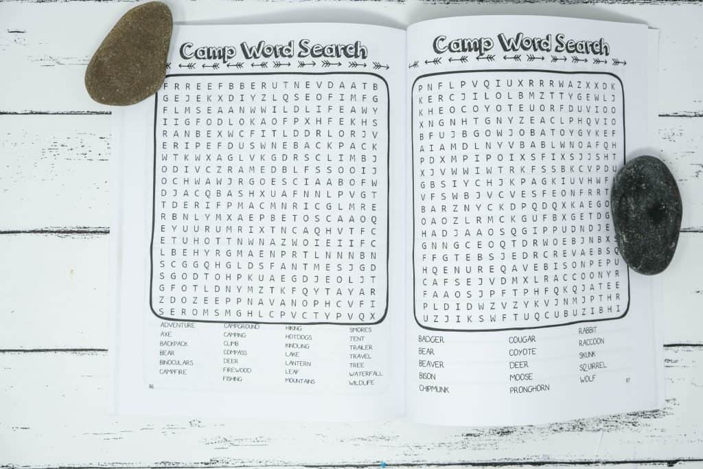 camping word search activity book