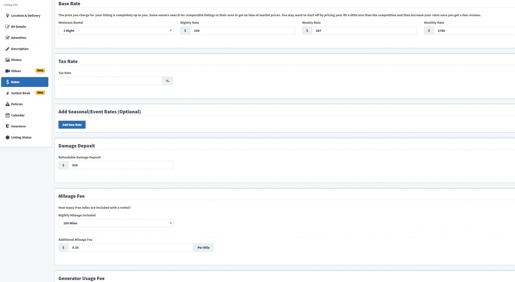 how to create rates for your rental on rvshare