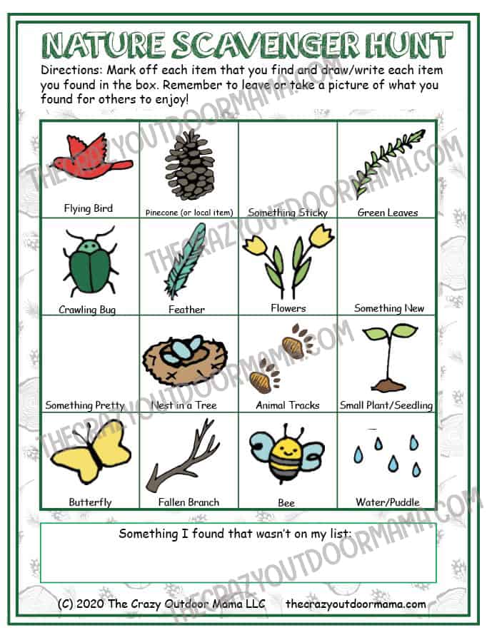 nature scavenger hunt printable for toddlers